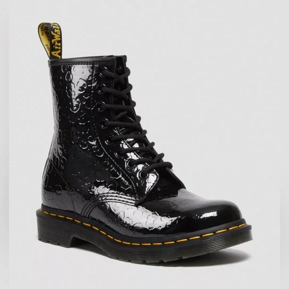 New Dr Martens 1460 LEOPARD EMBOSS PATENT LEATHER BOOTS Black Size 8 - Picture 3 of 9